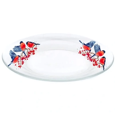 Тарелка стеклянная 25см «Снегири» обеденная D1886/36