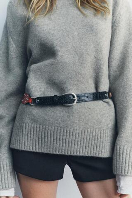 ZARA РЕМЕНЬ С ЗАКЛЕПКАМИ, ЧЕРНЫЙ