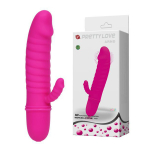Розовый ребристый мини-вибратор 11,5см с клиторальным отростком Pretty Love Arnd BI-014289