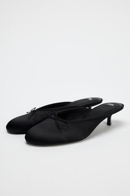 ZARA ТУФЛИ-МЮЛИ С БАНТОМ, ЧЕРНЫЙ