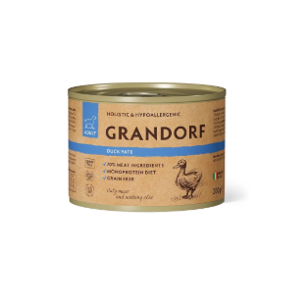 Консервы для собак GRANDORF Duck pate Монопротеиновый влажный корм из утки для собак 6шт по 200гр