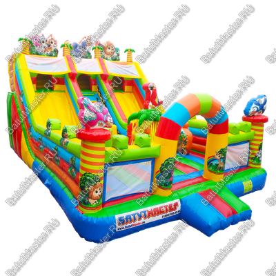 Коммерческий надувной батут "Дружная компания" в тематике "слоник в джунглях", 8*6*6 м