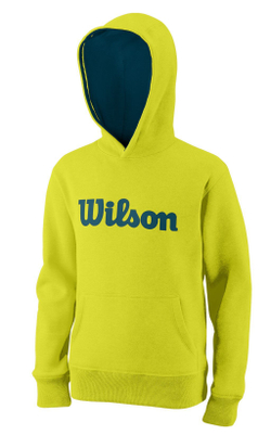 Кофта для мальчика теннисная Wilson Script Cotton PO Hoody - sulphur spring/blue coral