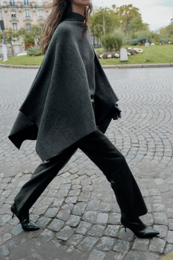 ZARA ТРИКОТАЖНАЯ НАКИДКА С ВЫСОКИМ ВОРОТНИКОМ, СЕРЫЙ