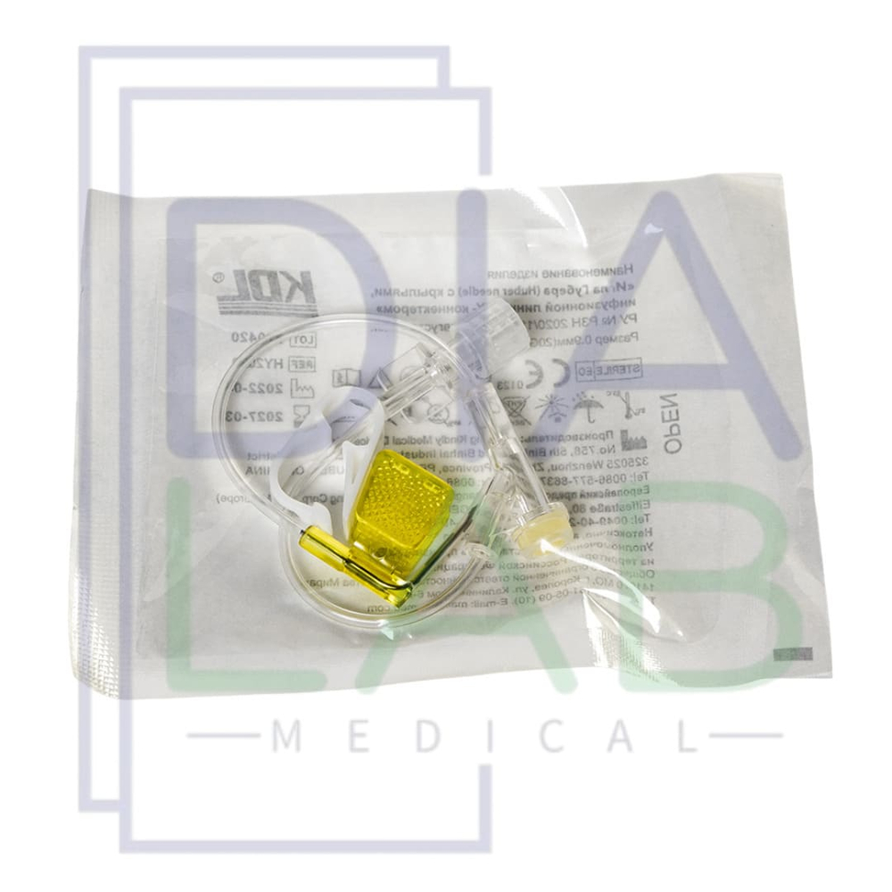 Игла Губера KDL 20G (0,9мм) х 20 мм с крыльями и инфузионной линией и Y-коннектором