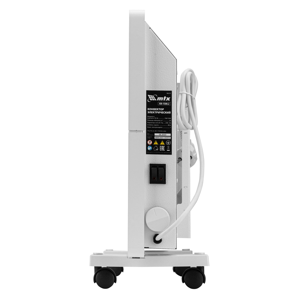 Конвектор электрический MTX КМ-1500.2, 1500 Вт, X-образный нагреватель, колеса, термостат, 98125
