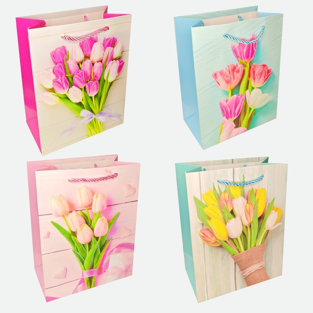 Пакет подар. бумажн. 26*32*10 см 210 гр/м2 Tulip, 4 дизайна