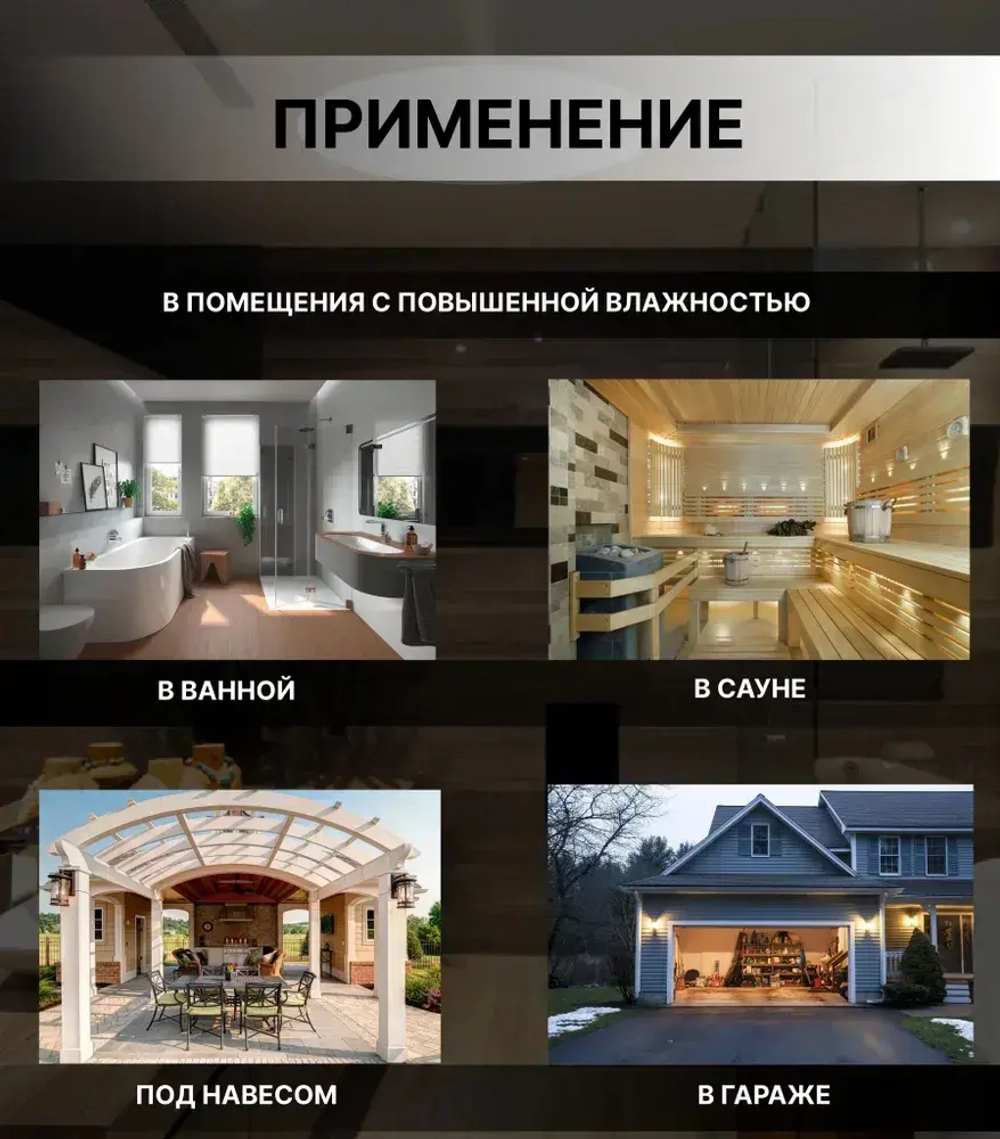 Светильник герметичный настенно-потолочный. Сверхяркий КРУГ 30Вт, со степенью защиты IP65. Размер 220х50. Холодный белый свет 6500К