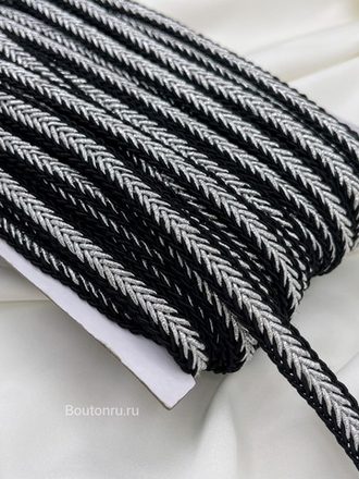 Тесьма Черная Косичка серебро