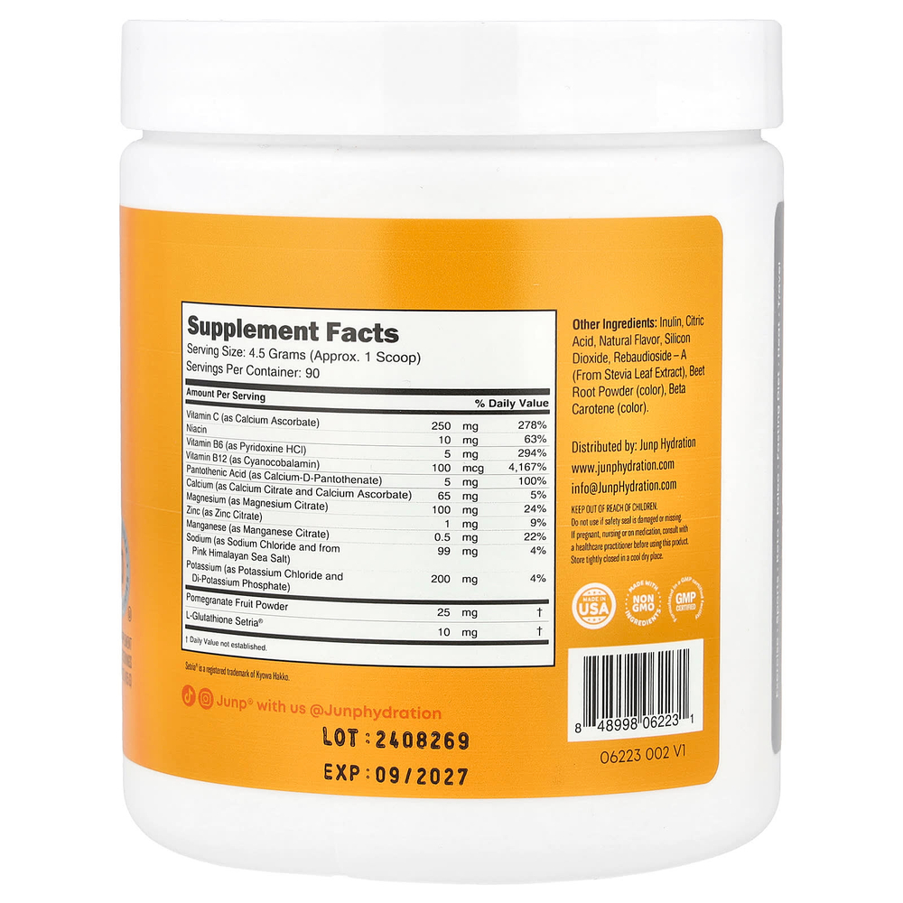 JUNP Hydration, Порошковая смесь электролитов, апельсин, 405 г (14,2 унции)