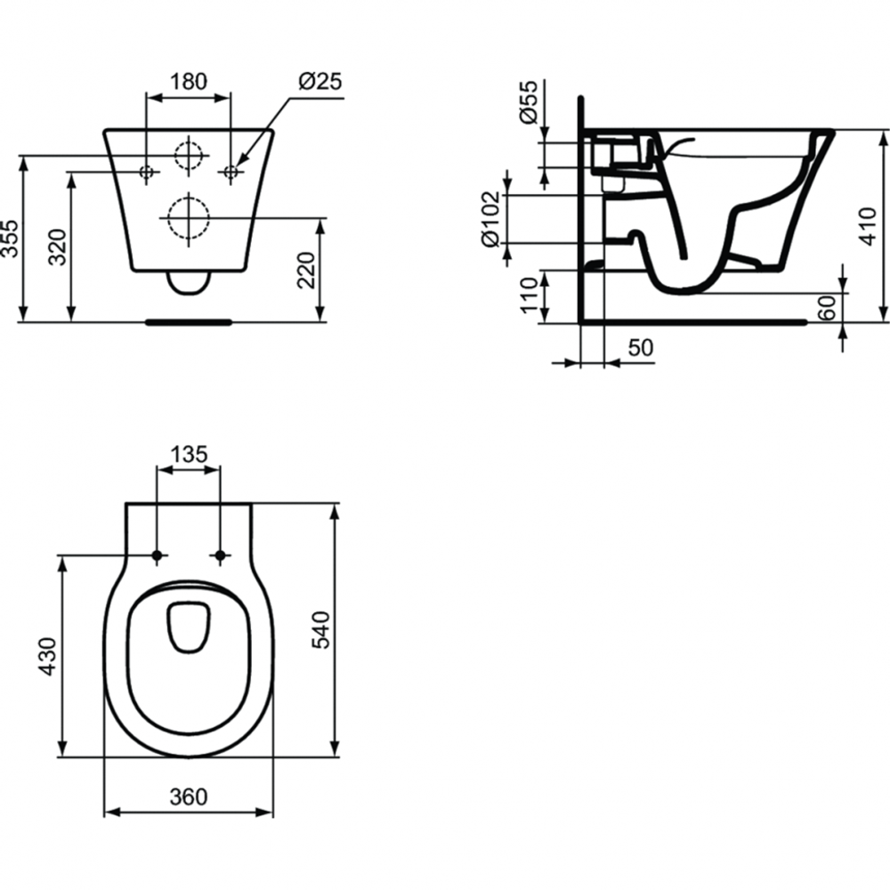 Подвесной унитаз Ideal Standard CONNECT AIR Rimless+ E228801