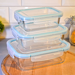 Набор контейнеров 3шт (370мл, 640мл, 1040мл) стеклянные, прямоугольные, с герметичными крышками, цве