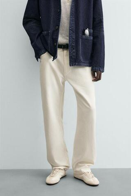 ZARA ДЖИНСЫ STRAIGHT FIT ИЗ ХЛОПКА И КОНОПЛИЙ, ЭКРЮ