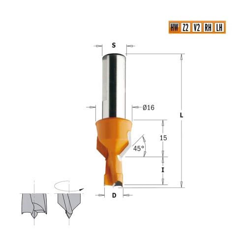 Сверло HW для присадочного станка 8x12x57,5 Z=2+2 S=10x28 LH CMT 376.080.12