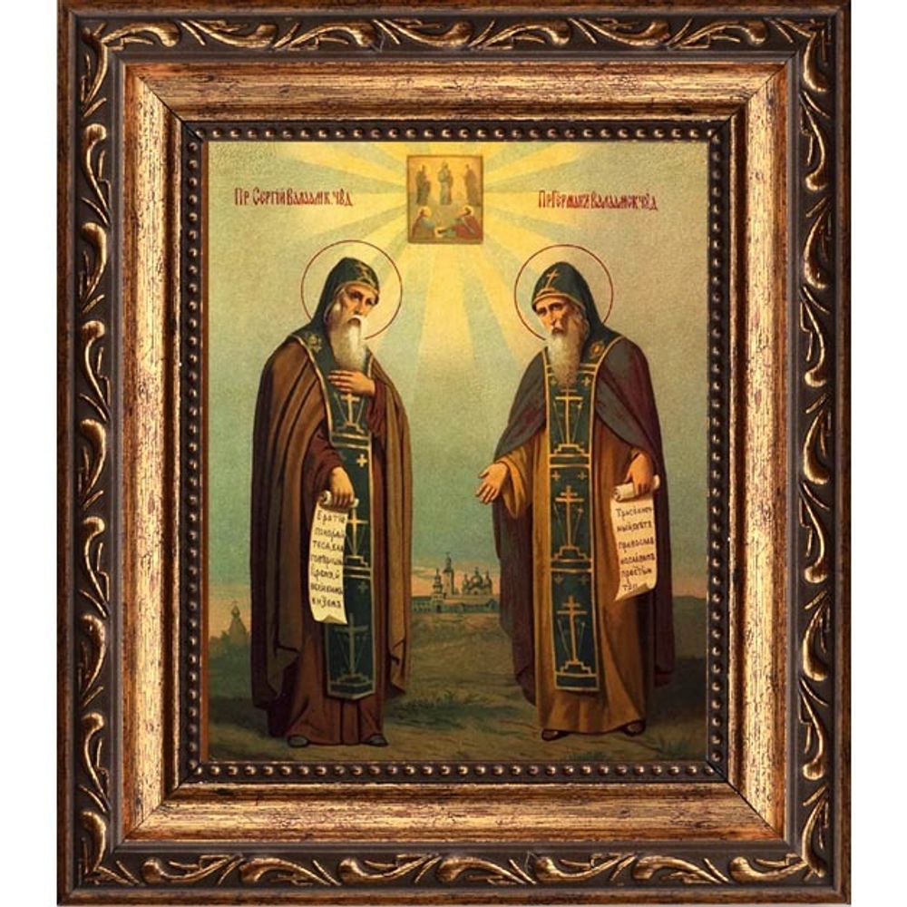 Сергий и Герман Валаамские Святые Преподобные. Икона на холсте.