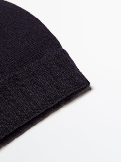 Massimo Dutti Шапка бини из 100% кашемира в рубчик с отворотом, темно-синий