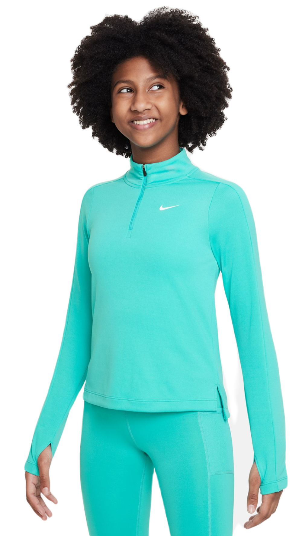 Кофта для девочки теннисная  Nike Dri-Fit Long Sleeve 1/2 Zip Hoodie - clear jade/white