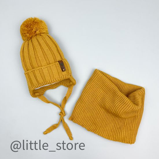 Шапка демисезонная "Дино" со снудом, Горчица