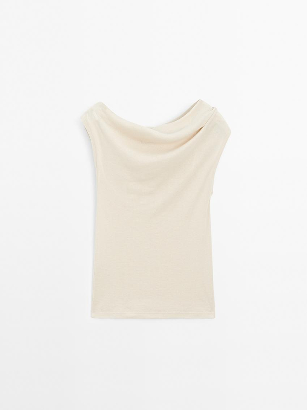 Massimo Dutti Топ асимметричного кроя из 100% хлопка, песочный