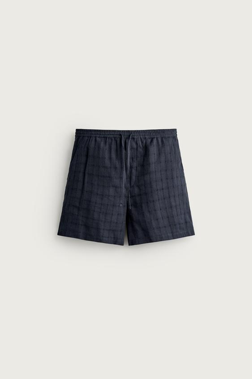 ZARA ШОРТЫ ИЗ ЖАККАРДА В КЛЕТКУ ИЗ ЛЬНА И ХЛОПКА, МОРСКОЙ СИНИЙ