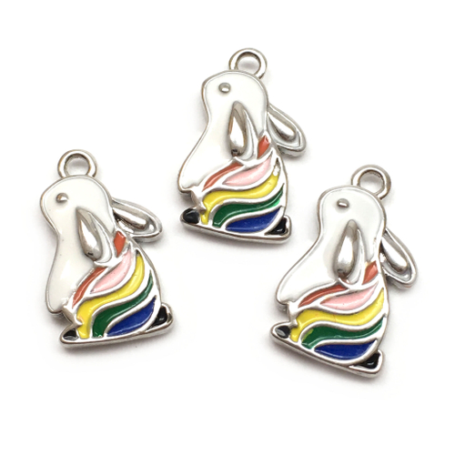 Подвеска с эмалью "Кролик" 16х9 мм, родий