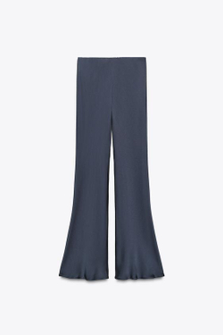 ZARA АТЛАСНЫЕ БРЮКИ FLARED ZW COLLECTION, НЕФТЯНОЙ