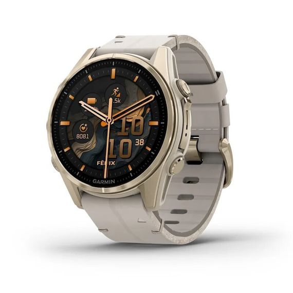 Garmin Fenix 8 43 мм Soft Gold – умные часы AMOLED с кожаным и силиконовым ремешками