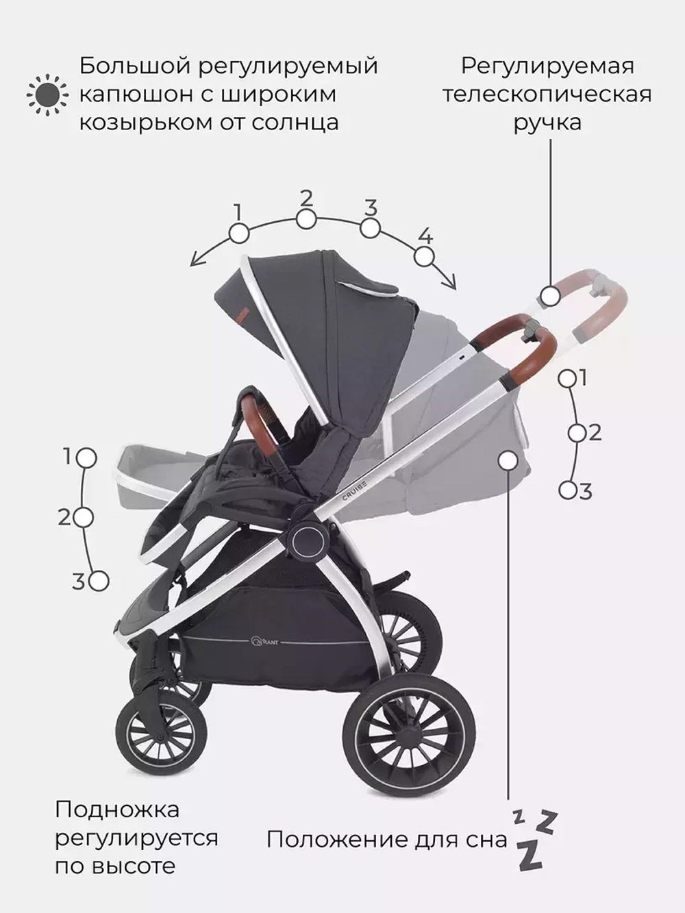 Коляска детская 2-в-1 "CRUISE" RA320 Jet Carbon