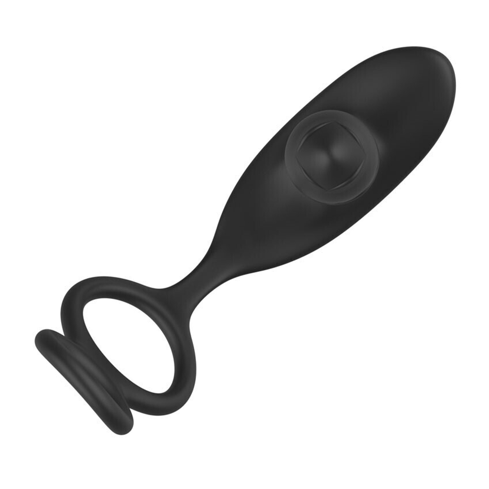 Черный анальный вибромассажёр с возвратно-поступательными движениями и кольцами для фиксации (Цвет: черный)