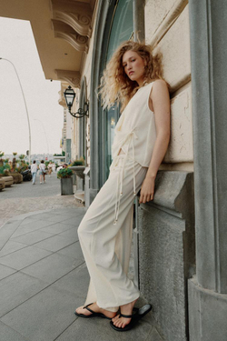 ZARA БРЮКИ-ПАРЕО С ЗАПАХОМ, ЖЕЛТОВАТО-БЕЛЫЙ