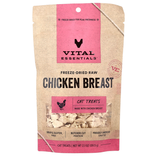Vital Essentials, сублимированные лакомства для кошек из необработанных продуктов, со вкусом куриной грудки, 59,5 г (2,1 унции)