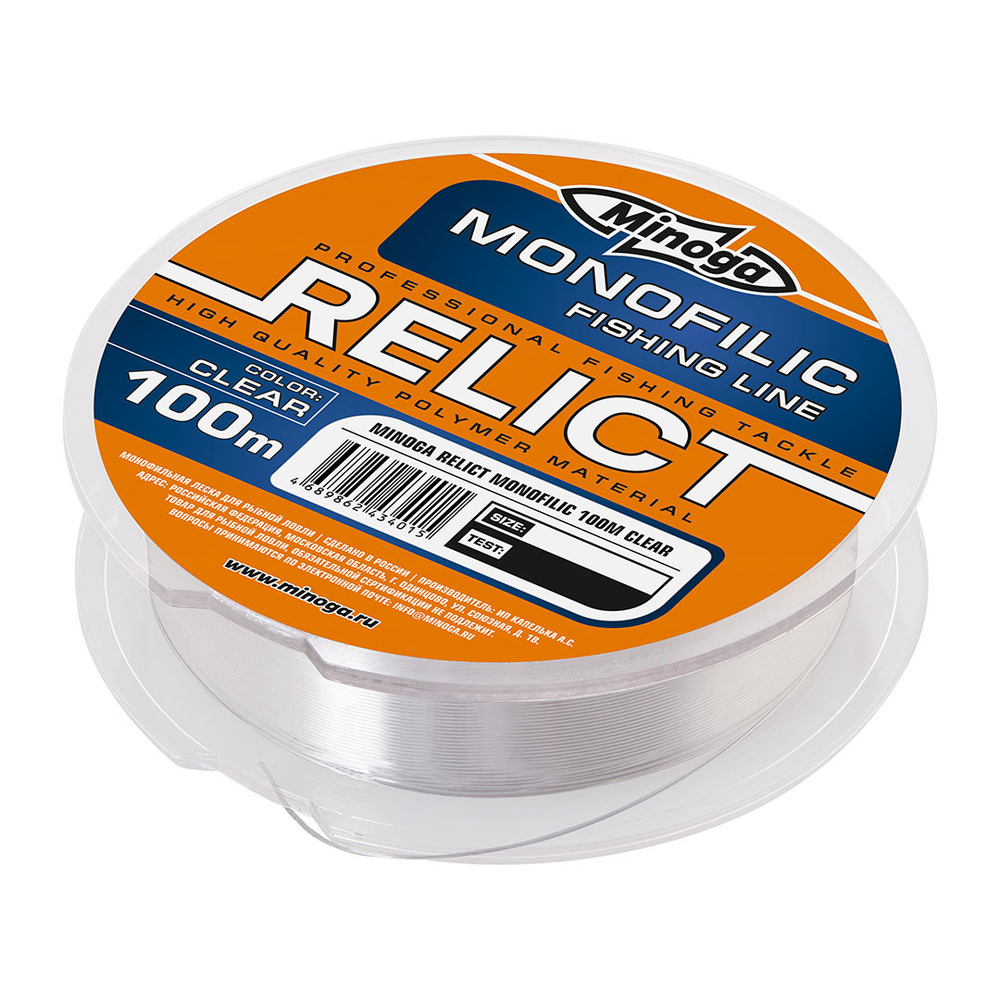 Монофильная леска Minoga RELICT CLEAR, 100 m., d 0,18 mm., test 3,8 kg.