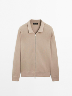 Massimo Dutti Кардиган из смесового хлопка с застежкой-молнией, норка