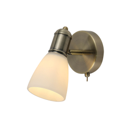 Настенный светильник (спот) 1x40Вт E27, металл/стекло, бронза, белый матовый плафон, с выключателем на основании