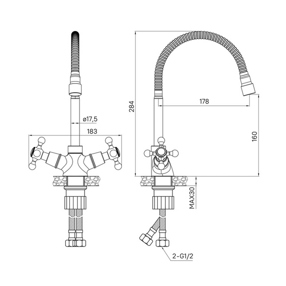 Смеситель для кухни 1/2 кер Milardo DUPSB0FM05 "Duplex" гибкий излив  ХРОМ