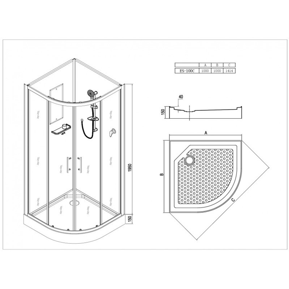 Душевая кабина Esbano (Эсбано) EST-100C, с низким поддоном, 100х100х210