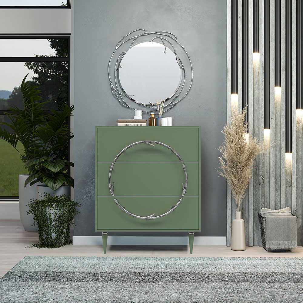 Комод Арт Колор matte Классик Сильвер с 3 ящиками Зеленый нефрит матовый