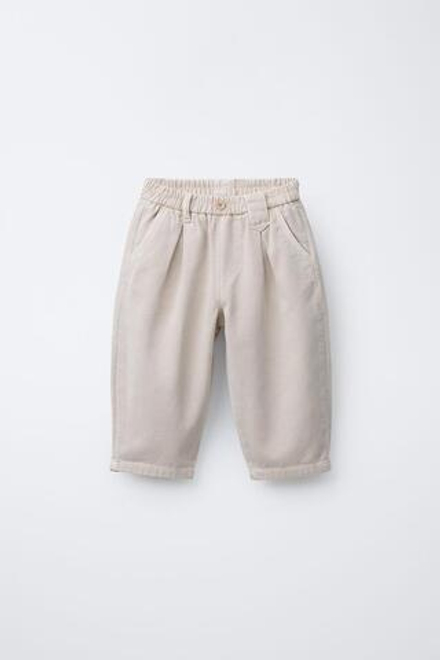 ZARA БРЮКИ BALLOON С ЗАЩИПАМИ, ЭКРЮ