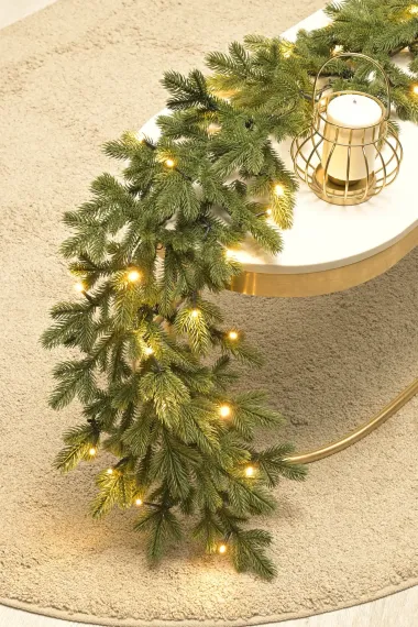 Хвойная гирлянда Чарующая 270*30 см., 60 теплых-белых LED ламп, 100% литая хвоя, ЕлкиТорг (23055)