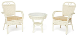 Комплект террасный ANDREA (стол кофейный со стеклом + 2 кресла + подушки) ротанг, 64х67х92см / D60х55, TCH White (белый)