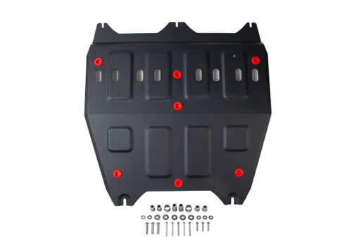 Защита картера и КПП АвтоБроня для Citroen C5 Aircross I поколение рестайлинг АКПП FWD 2024-н.в./Peugeot 4008 II поколение рестайлинг АКПП FWD 2024-н.в., сталь 1.5 мм, с крепежом, штампованная, 111.01208.1