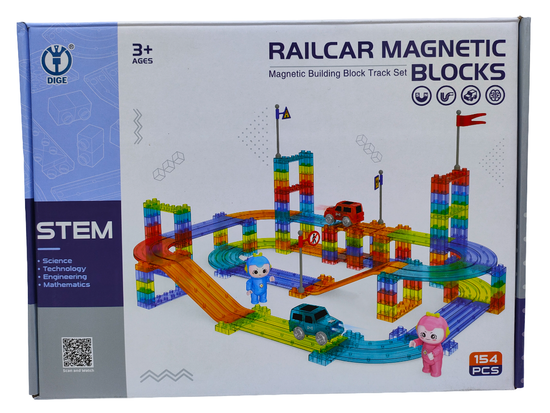 Магнитный автотрек - конструктор Railcar Magnetic Blocks , 154 дет.