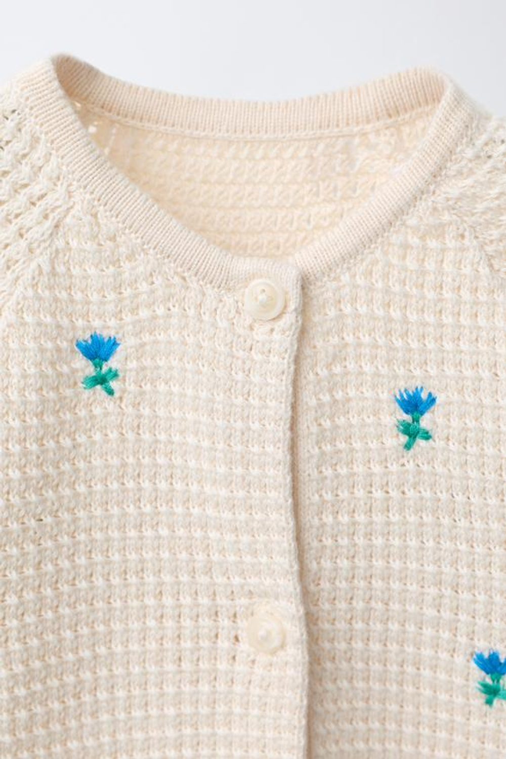 ZARA КОМБИНЕЗОН С ВЫШИВКОЙ ЦВЕТОВ И КРУЖЕВОМ, ЭКРЮ