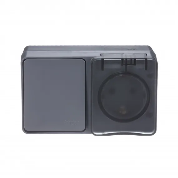 Блок ОП AtlasDesign PROFI IP54 (розетка 1-м 16А заземл. защ. шторки + 1-кл. выключатель 10А) антрацит SE ATN544070