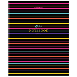 Тетрадь А5, 96 л., BRAUBERG, скоба, клетка, глянцевая ламинация, "Color Stripes", 404430
