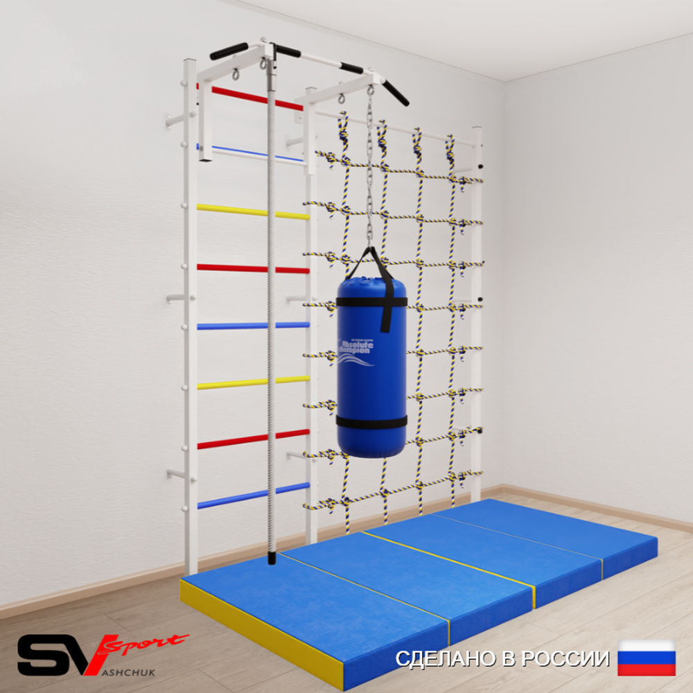 Шведская стенка Sv Sport 50960 (Турник стандарт/Канат/Цепь/Мешок 22кг/Мат 2м/Канатный лаз)