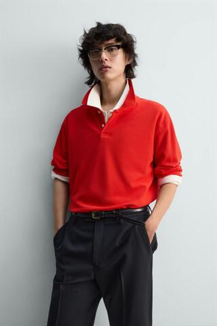 ZARA ПОЛО REGULAR FIT ИЗ ТКАНИ ПИКЕ, КРАСНЫЙ