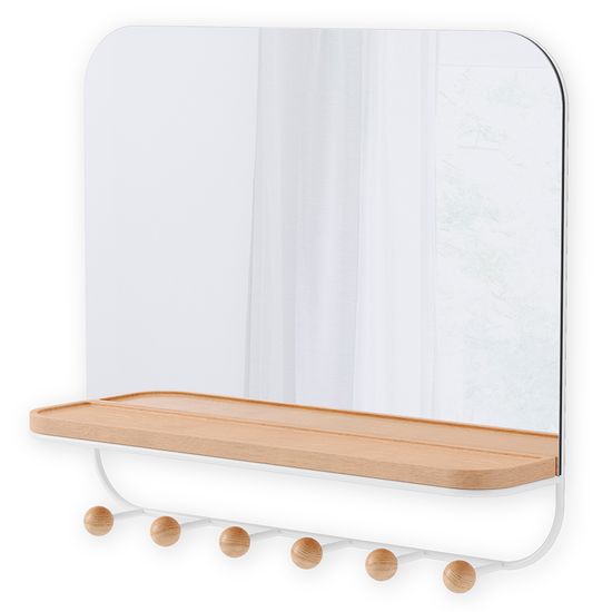 Зеркало с крючками для аксессуаров estique, 46х41 см, белое/натуральное дерево