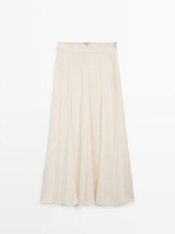 Massimo Dutti Струящаяся юбка миди из 100% шелка со швами - STUDIO, кремовый