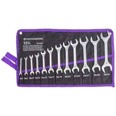 Ключи рожковые, набор 12пр. (6х7, 8х9, 10х11, 12х13, 14х15, 16х17, 18х19, 20х22, 21х23, 24х27, 25х28, 30х32мм) Помощник 5122P